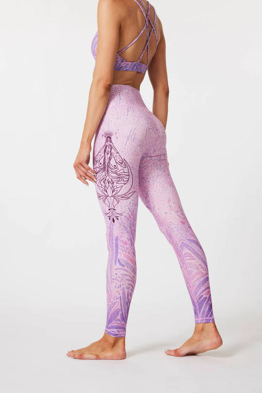 Mystery Goddess Print High-waisted Leggings - Purple