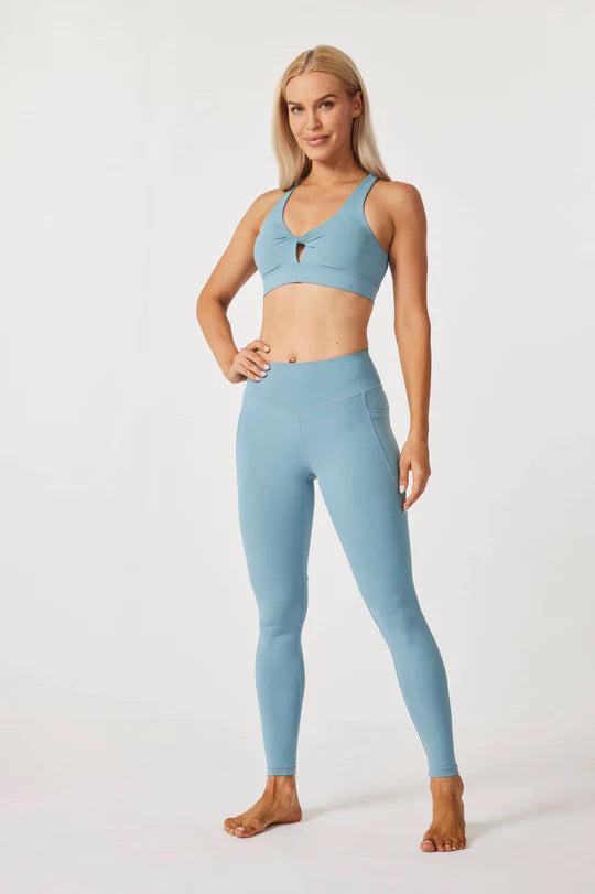 Luxe Front Twist Mesh Back Sports Bra - Light Blue