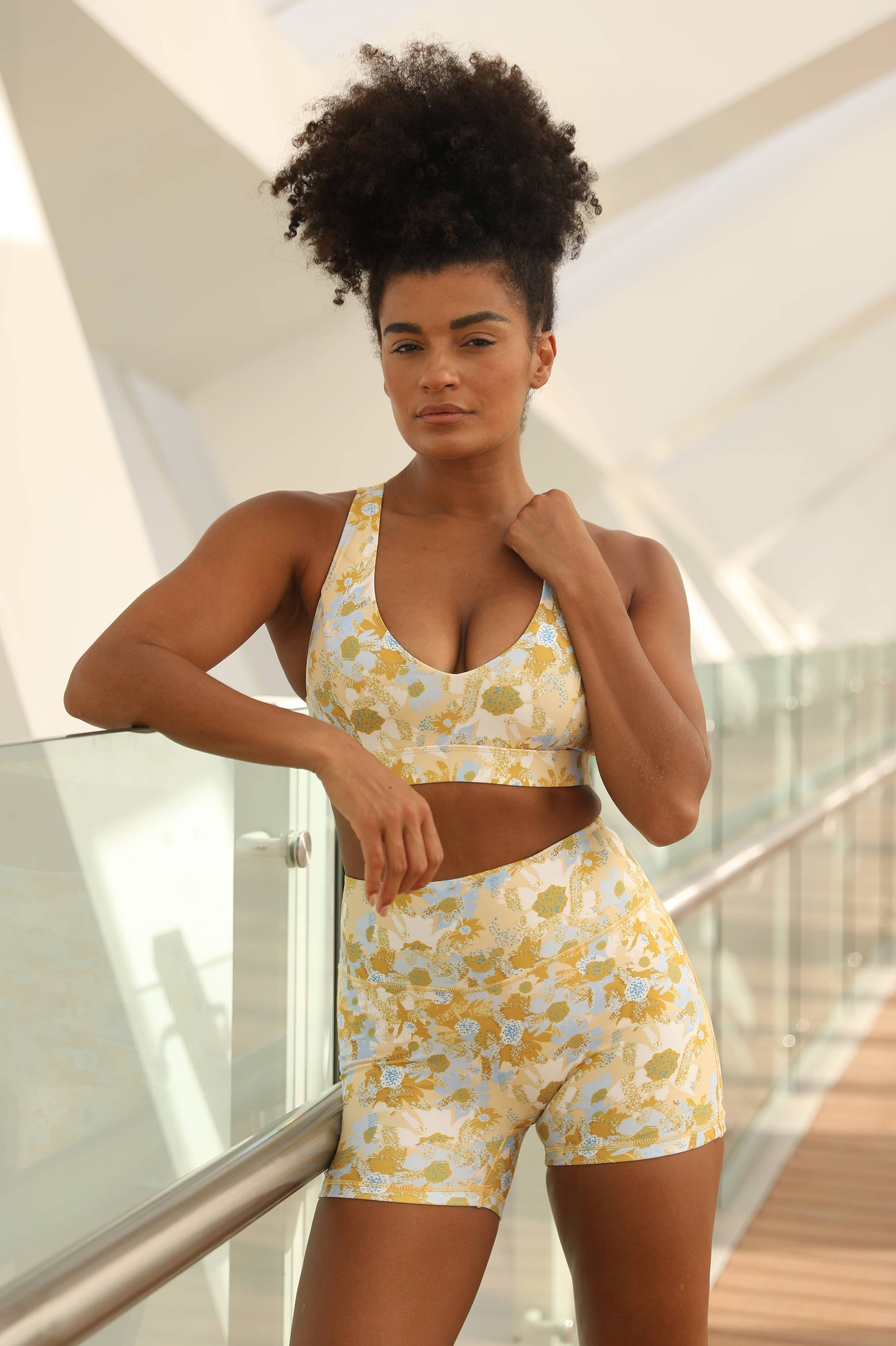 Flower High-waisted Bike Shorts in Yellow