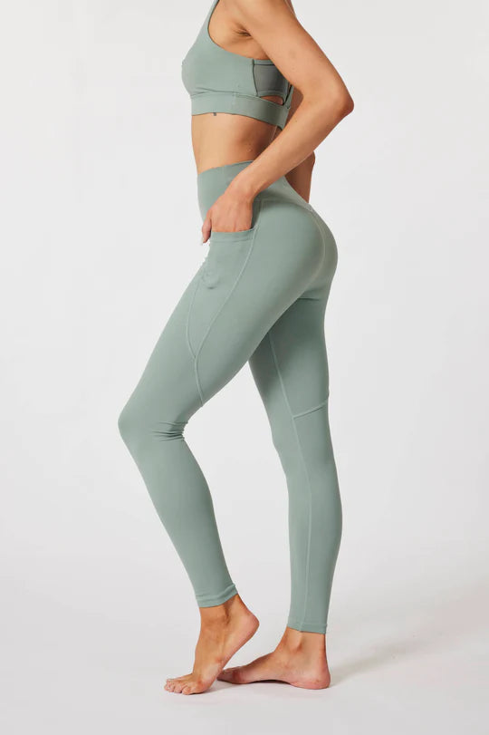 Luxe High-waisted Pocket Leggings - Sage Green